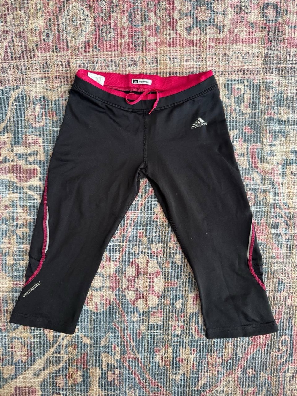 adidas Black Capri Leggings with Fuchsia Waistband and Trim